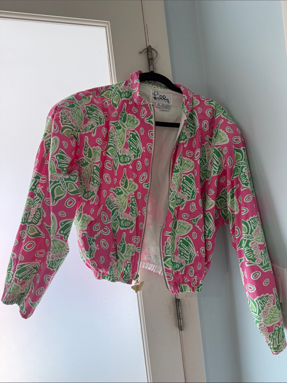 Lilly Pulitzer Pink Green Floral Bomber Jacket
